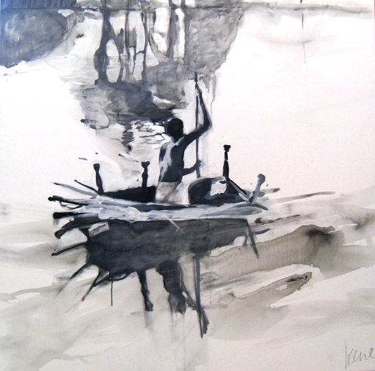 The flood Man op vlot (zwart wit) 110 bij 110.jpg