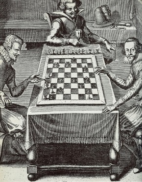 Schakende edelen, kopergravure