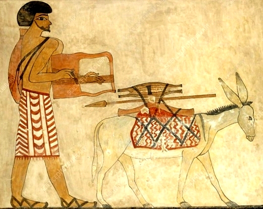 Detail grafschildering bij Beni-Hasan van een Semitische nomade met Lyra (soort harp)