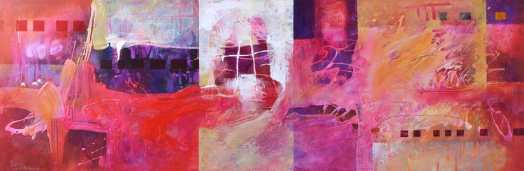 Vania Bouwmeester Pentcheva. ‘Bologna,’ 2016. Acrylic, Oil, Colored pencil, Cement on Linen, 60x180cm