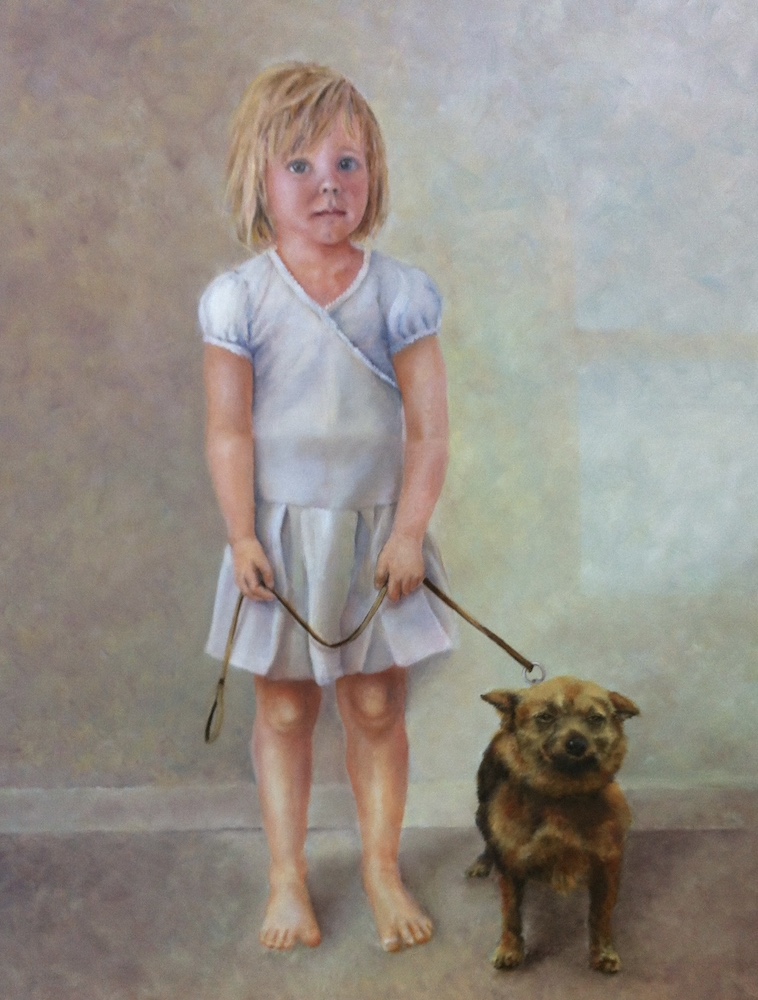 Josephine met hondje (2014), olieverf, 70x90 cm
