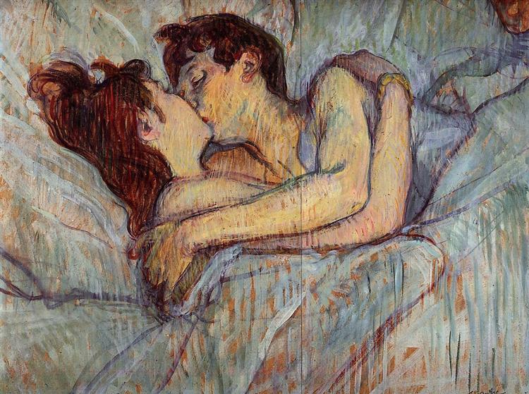 In bed, de kus, 1892, privé-collectie &mdash; Henri de Toulouse-Lautrec
