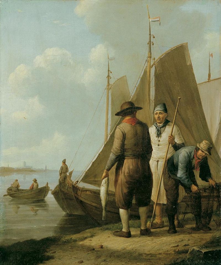Visvangst in de haven – Johannes Koekkoek