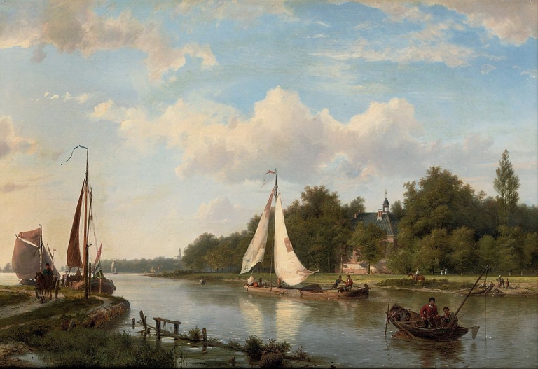 Langs de rivier op een zonnige middag – Hermanus Koekkoek