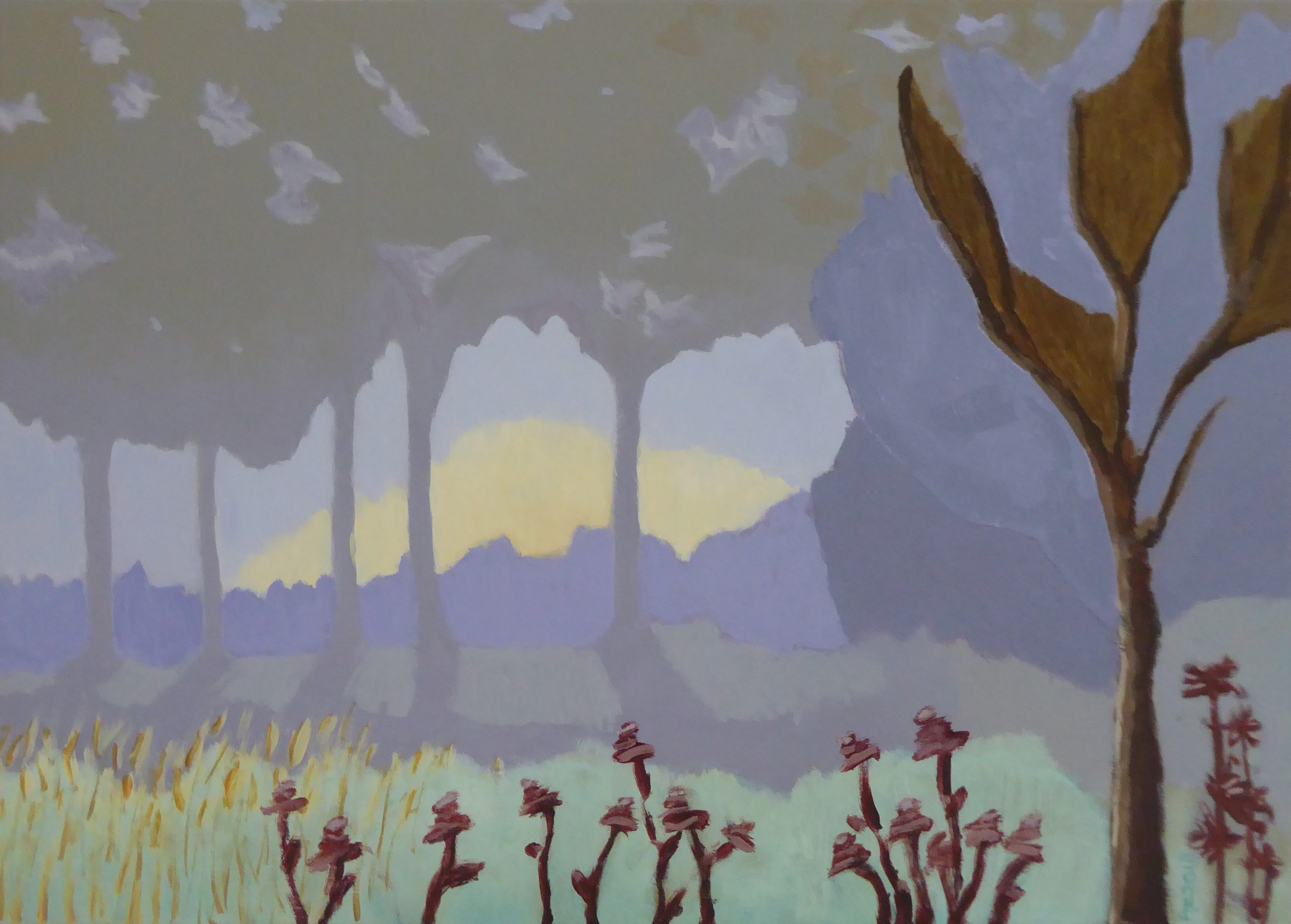 Eerste ochtendlicht 1, 2018, acrylverf op katoen, 50 x 70 cm - Anneke Zwager